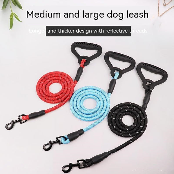 HKM-0987837 Reflective Dog Rope Leash for Large Breeds - Available in 2M, 3M, and 15M Lengths with Soft Plastic Handles