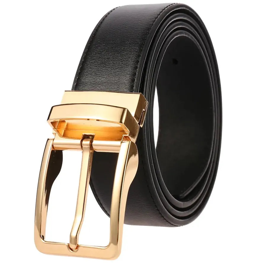 HKM-098963 Stylish Adjustable Genuine Leather Dress Belt with Buckle Pin Design for Men