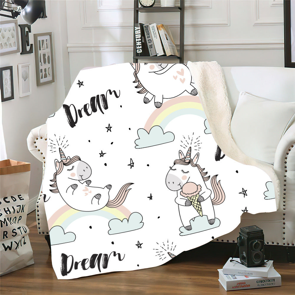 HKM-099091 Cute Cartoon Animal Double Layer Lamb Wool Blanket - Soft, Thick, Skin-friendly Cashmere Blanket in Various Colors and Sizes