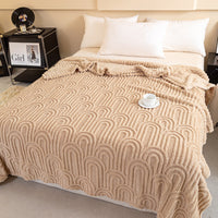 HKM-099091 Double-sided Jacquard Flannel Coral Fleece Blanket Shawl in Multiple Sizes