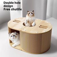 HKM-0993853 Cat Climbing Frame with Tunnel, Corrugated Paper Nest for Small Cats