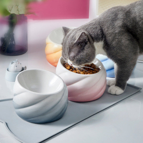 HKM-0993981 Ceramic Cat Bowl with Inclined Mouth for Easy Feeding