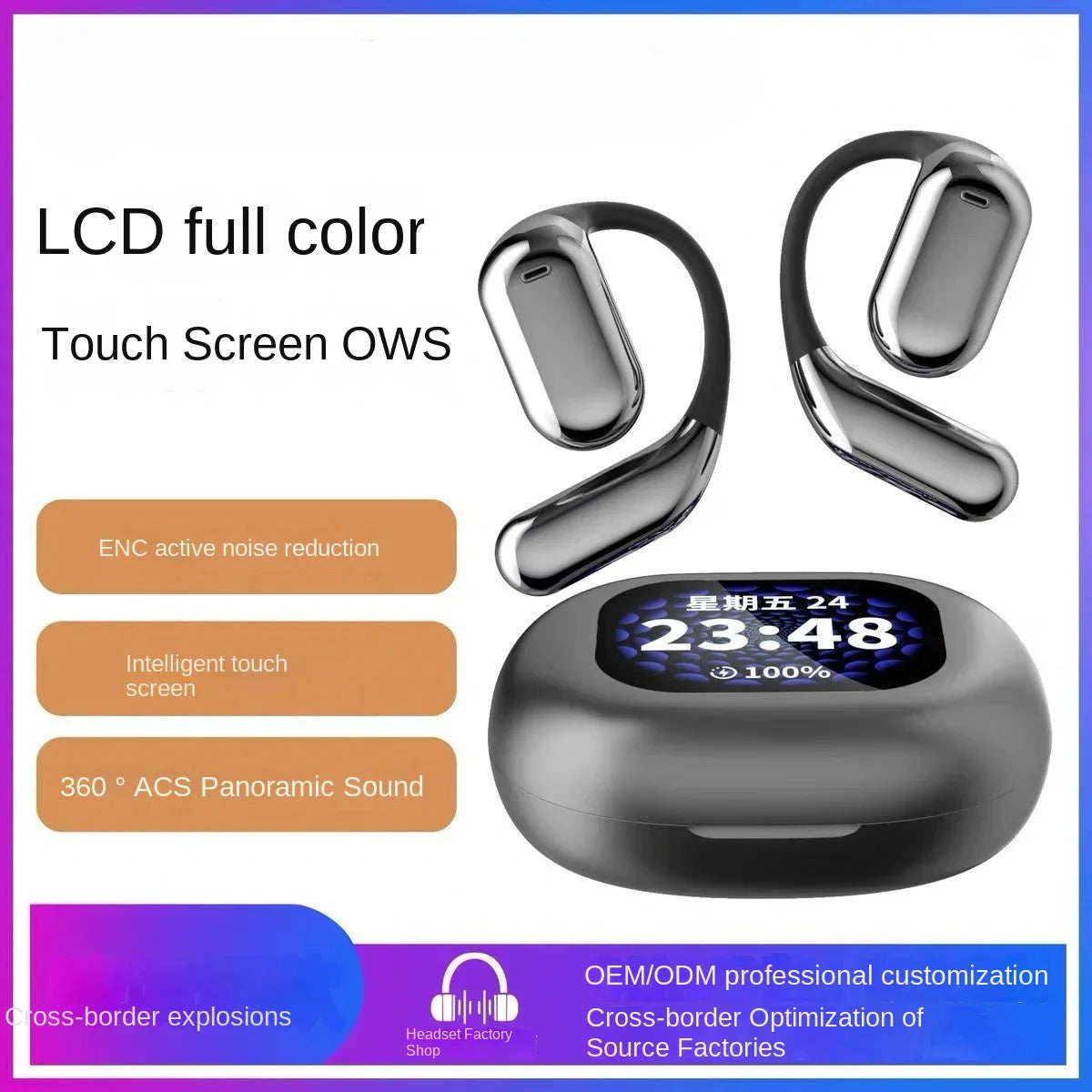 HKM-099411 Open-Ear Wireless Bluetooth Headset with ANC Noise Cancellation and Touch Control Screen