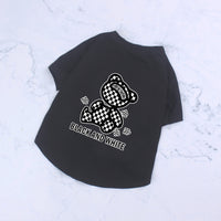 HKM-0994365 Cotton Short Sleeve T-Shirt with Black and White Plaid Bear Design