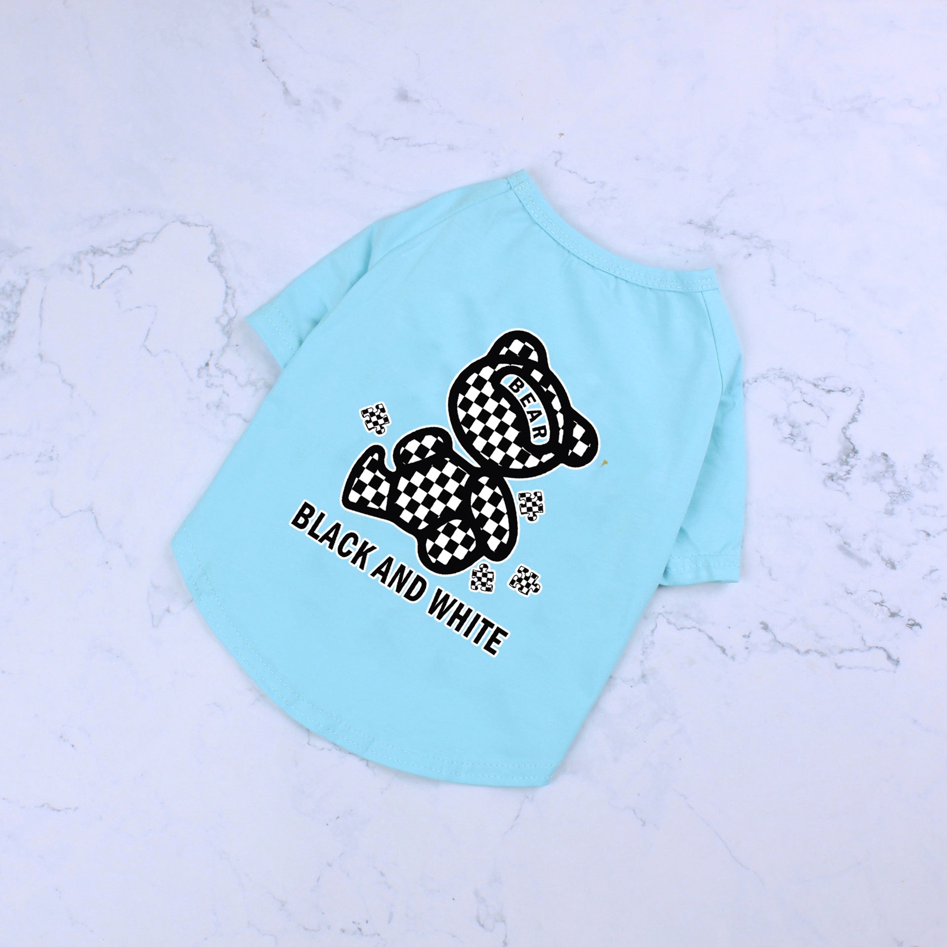 HKM-0994365 Cotton Short Sleeve T-Shirt with Black and White Plaid Bear Design