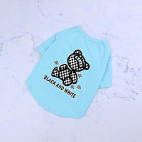 HKM-0994365 Cotton Short Sleeve T-Shirt with Black and White Plaid Bear Design
