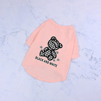HKM-0994365 Cotton Short Sleeve T-Shirt with Black and White Plaid Bear Design