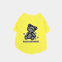 HKM-0994365 Cotton Short Sleeve T-Shirt with Black and White Plaid Bear Design