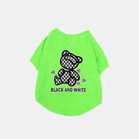 HKM-0994365 Cotton Short Sleeve T-Shirt with Black and White Plaid Bear Design