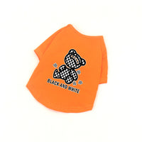 HKM-0994365 Cotton Short Sleeve T-Shirt with Black and White Plaid Bear Design