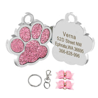 HKM-0995773 Custom Glitter Zinc Alloy Dog Tag - Foot Paw Design, Anti-Lost Lettering, 9g, 2.5x2.9cm