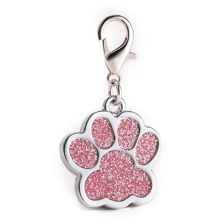 HKM-0995773 Custom Glitter Zinc Alloy Dog Tag - Foot Paw Design, Anti-Lost Lettering, 9g, 2.5x2.9cm