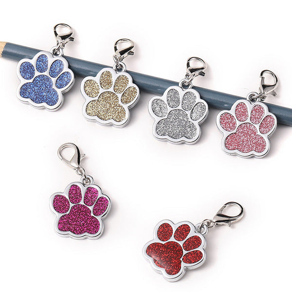 HKM-0995773 Custom Glitter Zinc Alloy Dog Tag - Foot Paw Design, Anti-Lost Lettering, 9g, 2.5x2.9cm