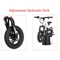 HKM-099667 Children's 12" Electric Balance Bike with Hydraulic Suspension, 250W Motor, and 3 Speed Settings