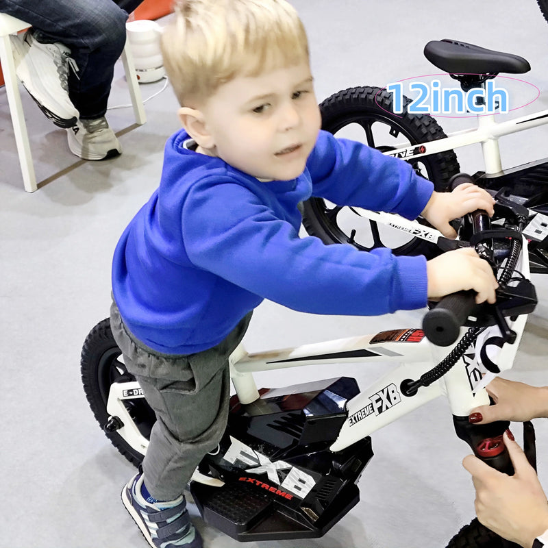 HKM-099667 Children's 12" Electric Balance Bike with Hydraulic Suspension, 250W Motor, and 3 Speed Settings