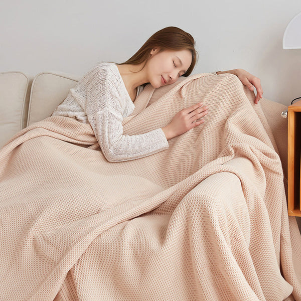 HKM-099667 Cotton Honeycomb Towel Quilt Blanket for Summer, Solid Color Gauze Design