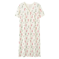 HKM-099795 Lovely Printed Women's Nightdress Cotton Short Sleeve Single Skirt 2024 Summer Loose Comfortable Cardigan Home Wear Wholesale