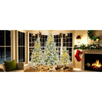 HKM-099859 7.5FT Snow Flocked Pre-Lit Christmas Tree with 350 Multi-Color LED Lights and 8 Flashing Modes