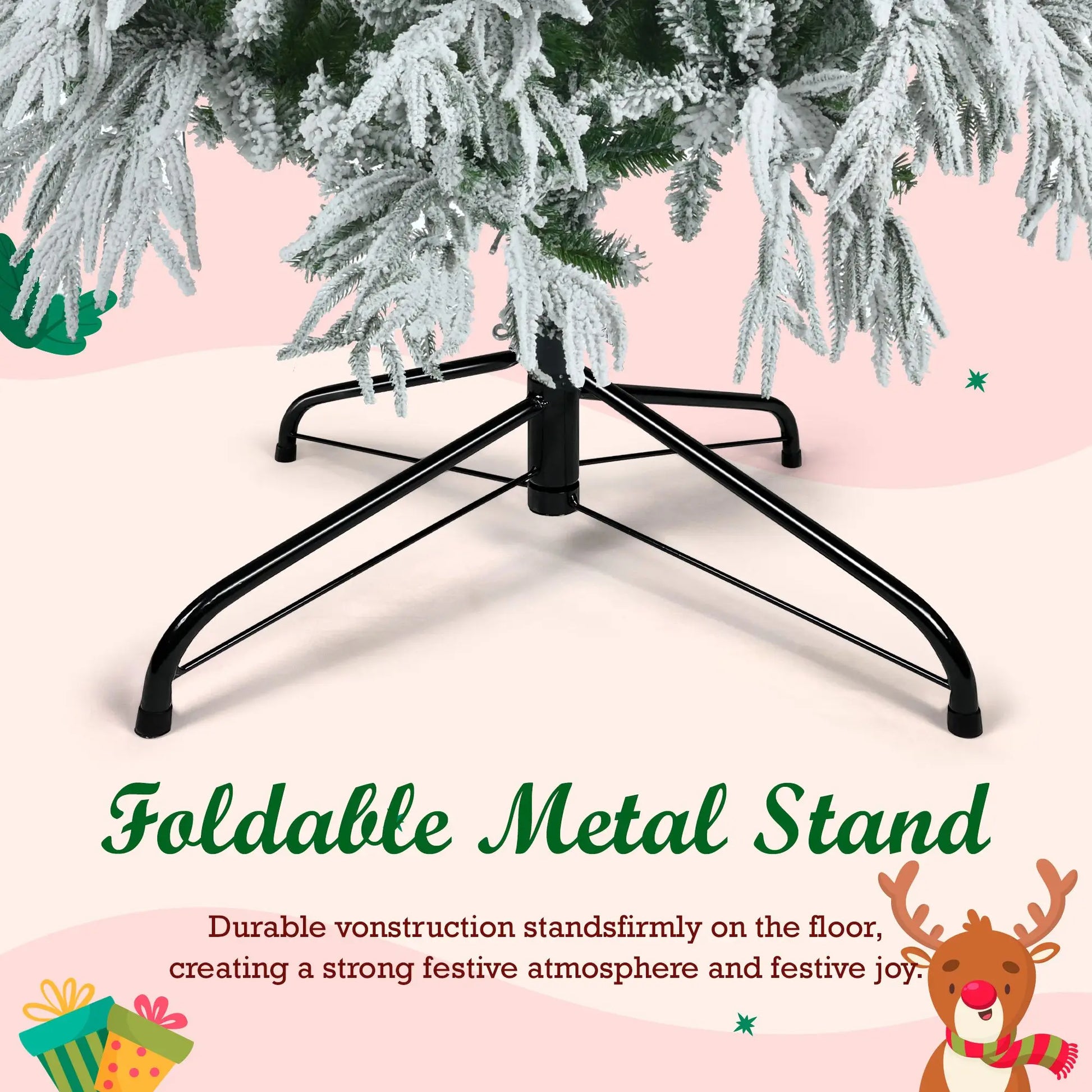 HKM-099859 7.5FT Snow Flocked Pre-Lit Christmas Tree with 350 Multi-Color LED Lights and 8 Flashing Modes