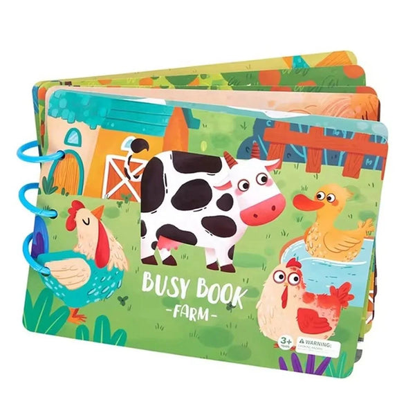 HKM-099923 Early Learning Montessori Busy Book for Toddlers, Activity Book with Farm Themes, Educational Interactive Toy