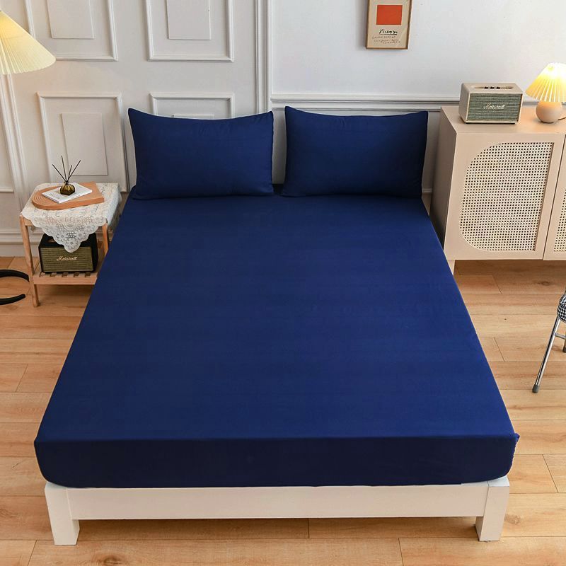 HKM-100179 Cotton Fitted Sheet Set with Pillow Cases in Various Colors and Sizes