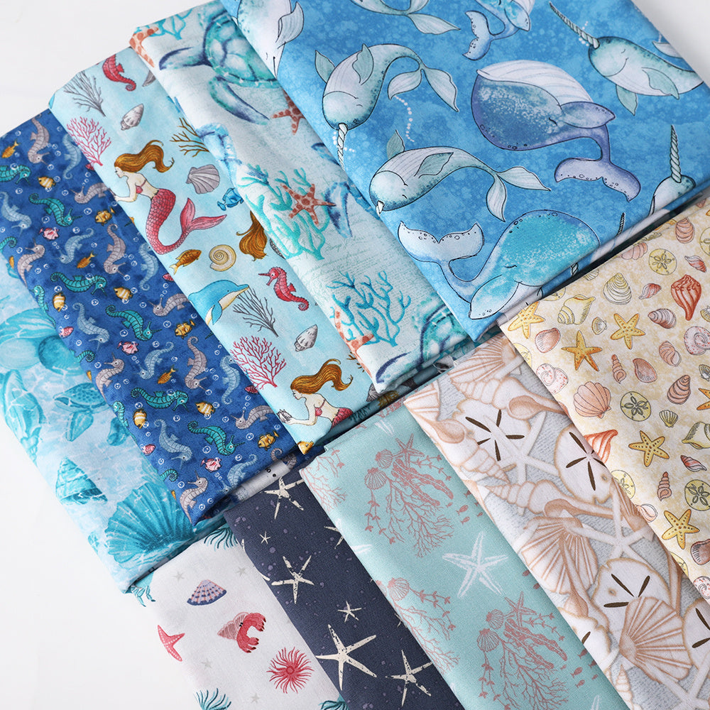 HKM-100243 Organic Pure Cotton Cartoon Ocean Pattern Fabric 110CMx45CM for DIY Projects