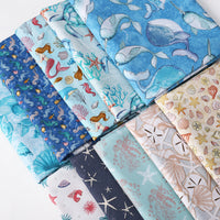 HKM-100243 Organic Pure Cotton Cartoon Ocean Pattern Fabric 110CMx45CM for DIY Projects