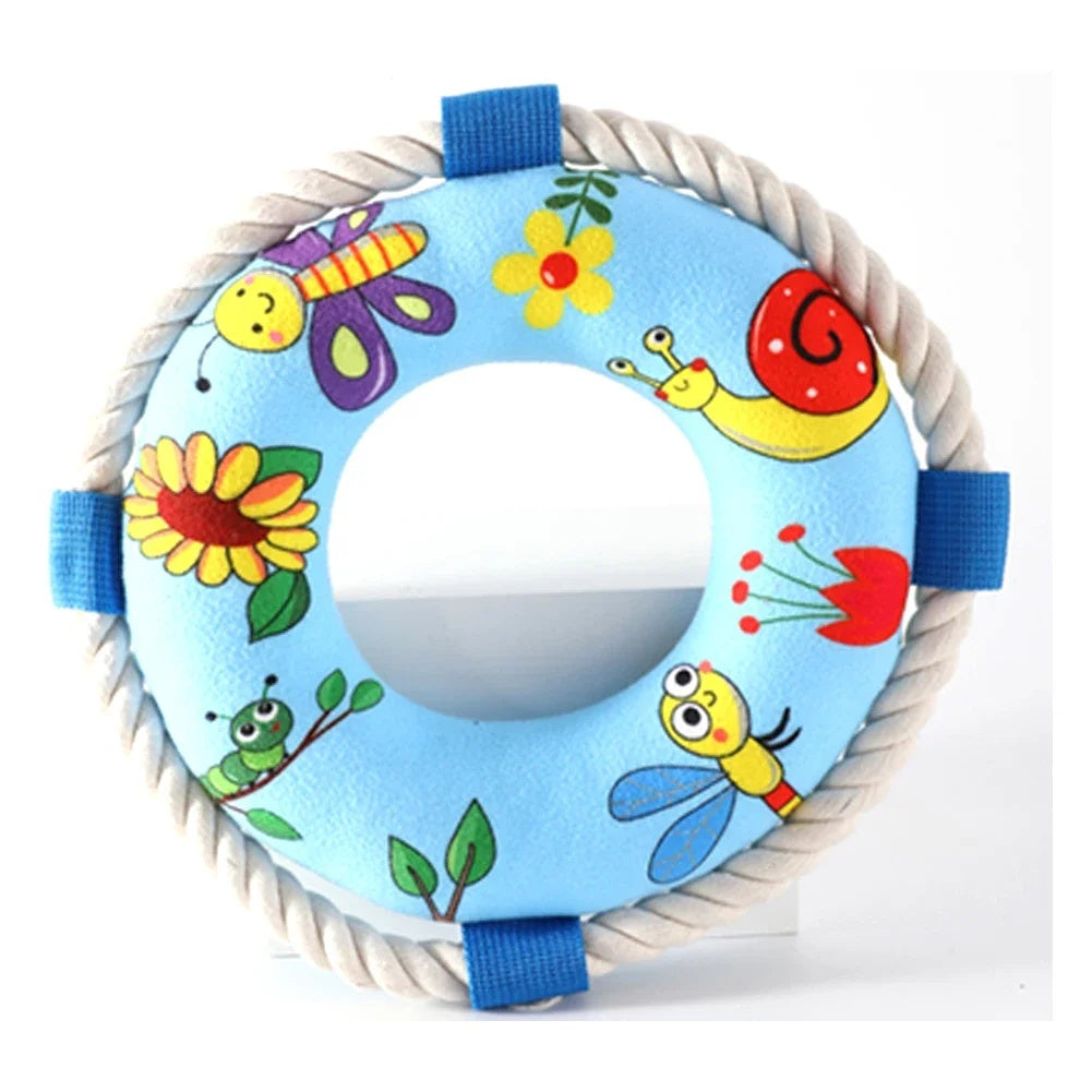 HKM-1002813 Soft Plush Dog Pull Ring Toy with Squeaker, Chew-Resistant for Fetch and Play