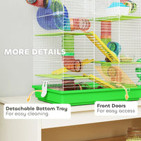 HKM-1003197 5-Tier Small Animal Cage with Tubes, Tunnels, Hut, Wheel, Food Bowl, and Water Bottle in Green