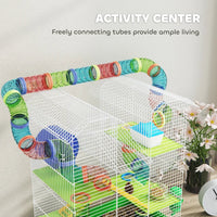 HKM-1003197 5-Tier Small Animal Cage with Tubes, Tunnels, Hut, Wheel, Food Bowl, and Water Bottle in Green