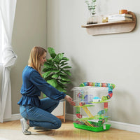 HKM-1003197 5-Tier Small Animal Cage with Tubes, Tunnels, Hut, Wheel, Food Bowl, and Water Bottle in Green