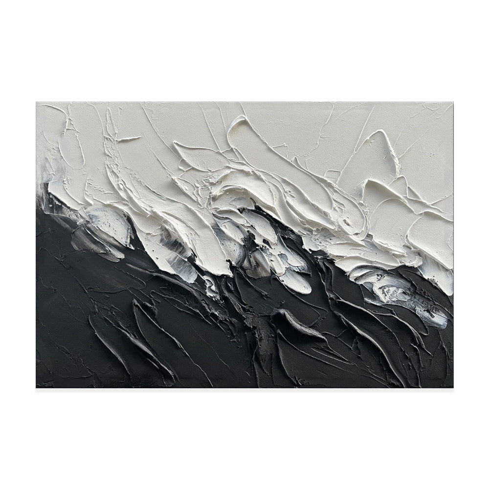 HKM-100499 Black and White Abstract Thick Oil Painting on Canvas for Modern Home Decor - Unique Handmade Wall Art