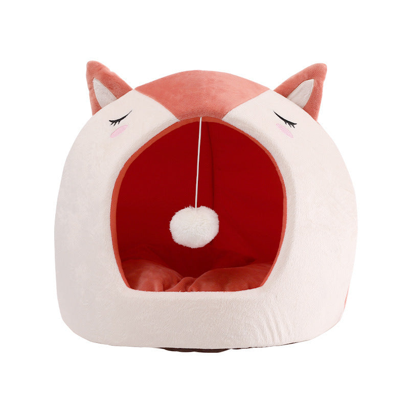 HKM-1009341 Cozy Removable and Washable Pet Nest with Playful Cat Ball, Orange, Suitable for Cats Up to 16 kg