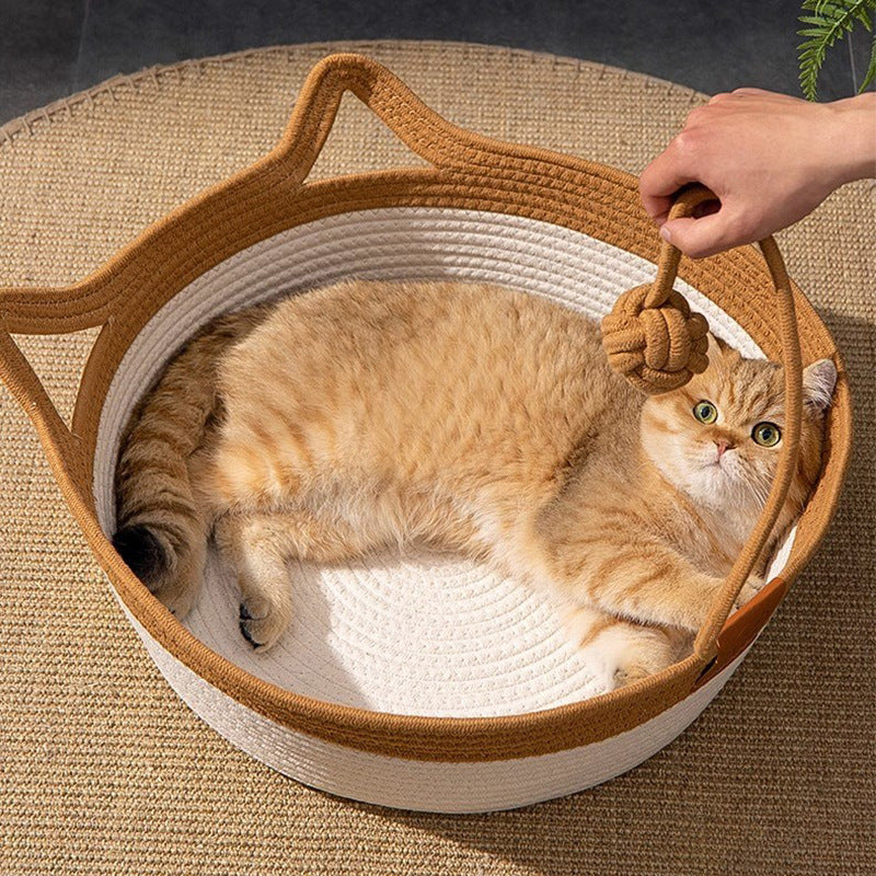 HKM-100947 Coarse Linen Rattan Woven Four Seasons Universal Summer Cat Nest