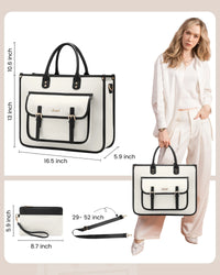 HKM-100947 Leather Canvas Laptop Bag for 15.6-Inch Laptops - Versatile Shoulder Messenger Tote with Purse