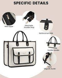 HKM-100947 Leather Canvas Laptop Bag for 15.6-Inch Laptops - Versatile Shoulder Messenger Tote with Purse