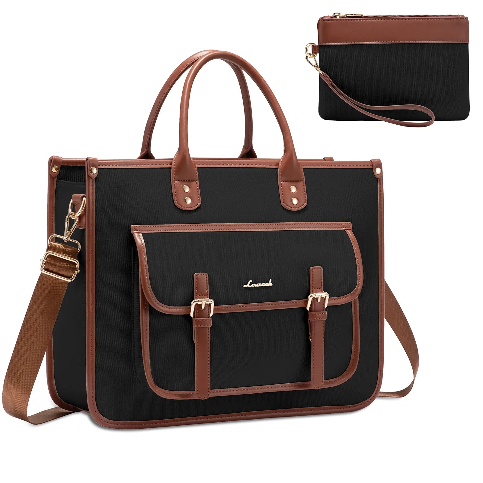 HKM-100947 Leather Canvas Laptop Bag for 15.6-Inch Laptops - Versatile Shoulder Messenger Tote with Purse