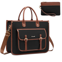 HKM-100947 Leather Canvas Laptop Bag for 15.6-Inch Laptops - Versatile Shoulder Messenger Tote with Purse