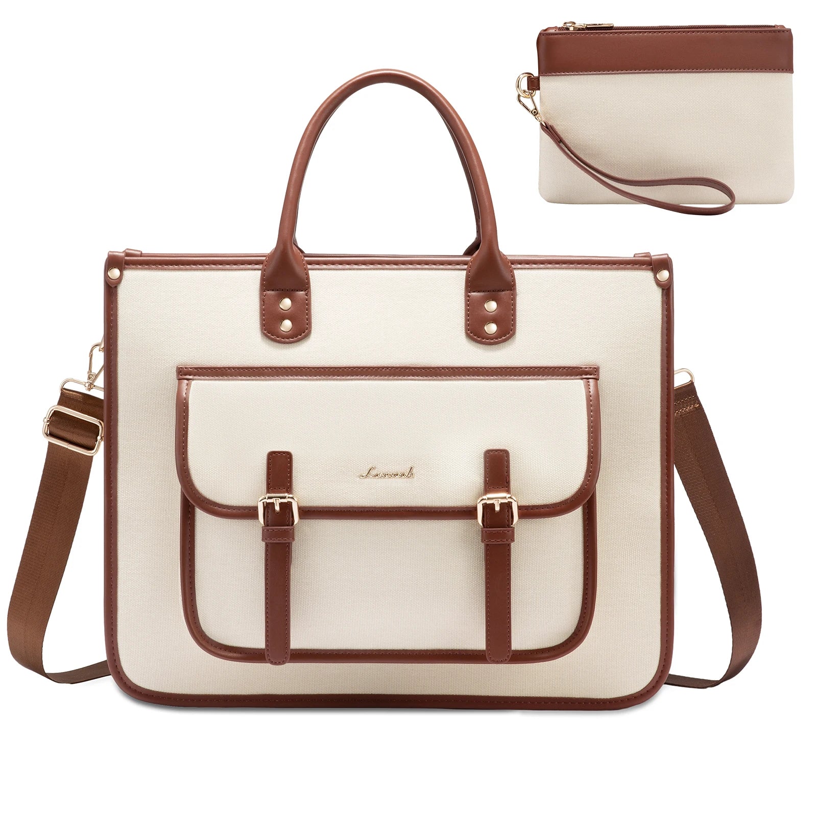 HKM-100947 Leather Canvas Laptop Bag for 15.6-Inch Laptops - Versatile Shoulder Messenger Tote with Purse