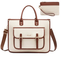 HKM-100947 Leather Canvas Laptop Bag for 15.6-Inch Laptops - Versatile Shoulder Messenger Tote with Purse