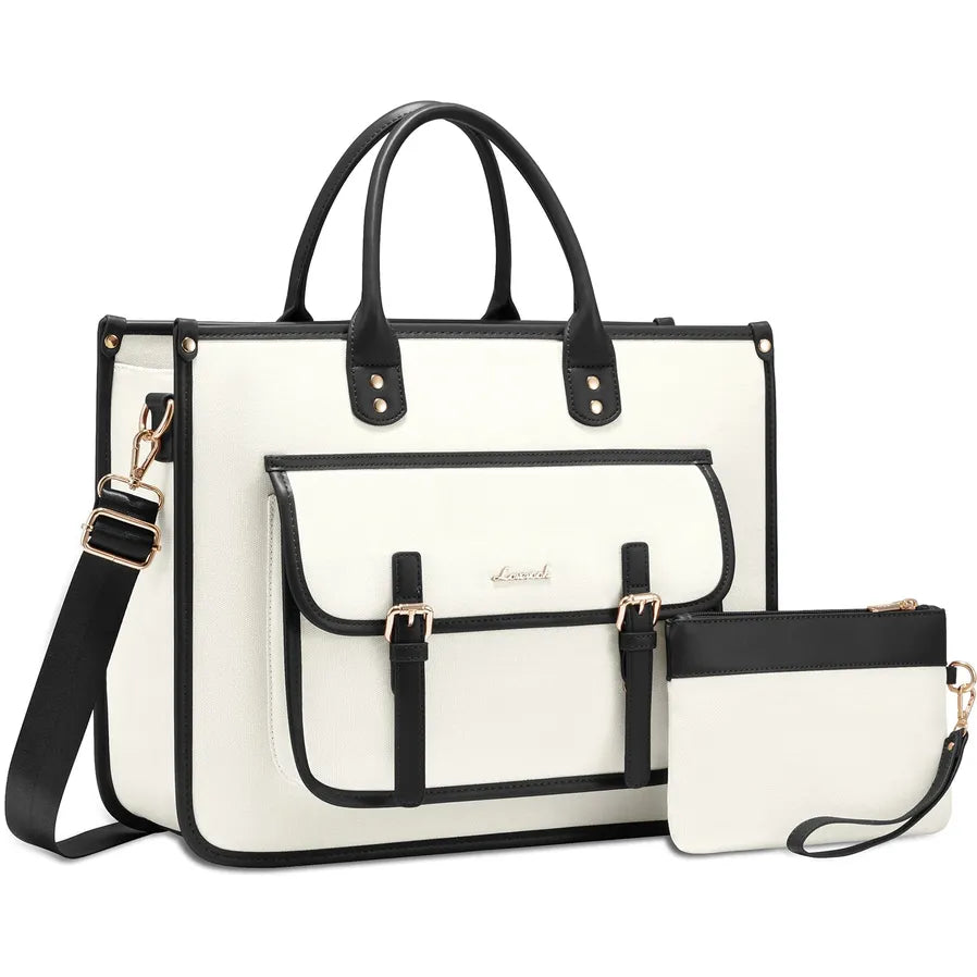 HKM-100947 Leather Canvas Laptop Bag for 15.6-Inch Laptops - Versatile Shoulder Messenger Tote with Purse