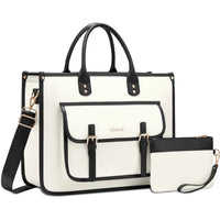 HKM-100947 Leather Canvas Laptop Bag for 15.6-Inch Laptops - Versatile Shoulder Messenger Tote with Purse