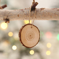 HKM-101011 Solid Wood DIY Christmas Decoration Pendants - 10 Pack, 6cm - Natural Material with Hemp Rope