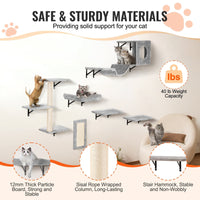 HKM-1011261 Wall Mounted Cat Shelves Set with Jumping Boards, Hammock, Sofa, Cat Tree, and Accessories for Climbing and Playing