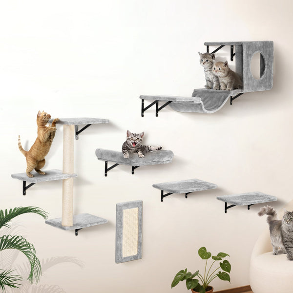 HKM-1011261 Wall Mounted Cat Shelves Set with Jumping Boards, Hammock, Sofa, Cat Tree, and Accessories for Climbing and Playing