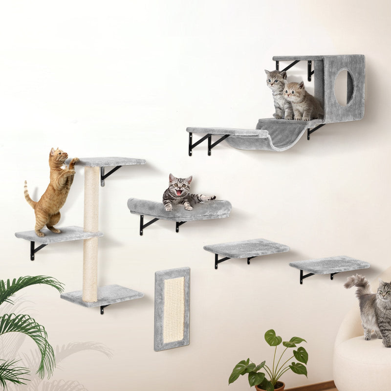 HKM-1011261 Wall Mounted Cat Shelves Set with Jumping Boards, Hammock, Sofa, Cat Tree, and Accessories for Climbing and Playing