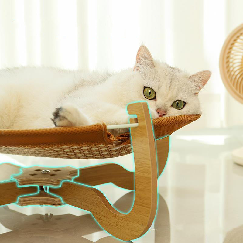 HKM-1012541 Woven Rattan Pet Hammock Bed – Off Ground, Cool Dog Mat for Year-Round Comfort, 46x46x17.5cm