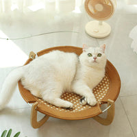 HKM-1012541 Woven Rattan Pet Hammock Bed – Off Ground, Cool Dog Mat for Year-Round Comfort, 46x46x17.5cm