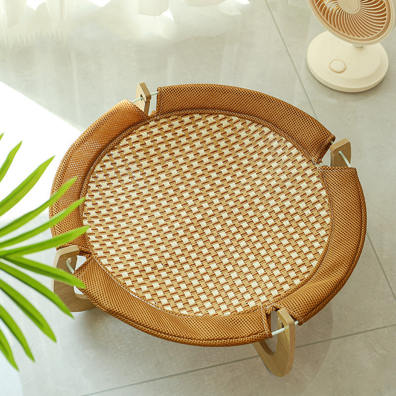 HKM-1012541 Woven Rattan Pet Hammock Bed – Off Ground, Cool Dog Mat for Year-Round Comfort, 46x46x17.5cm