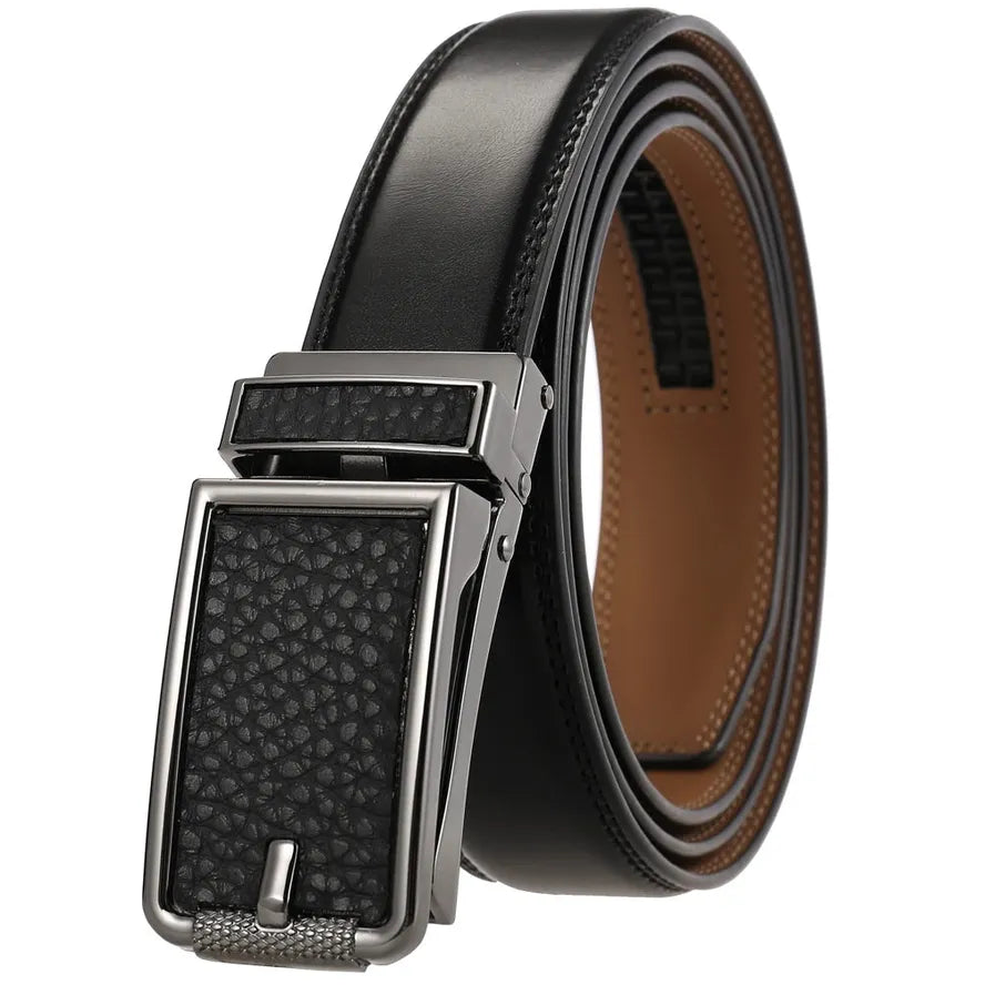 HKM-101267 Adjustable Leather Belt with Metal Buckles for Men - Modern Style and Custom Design